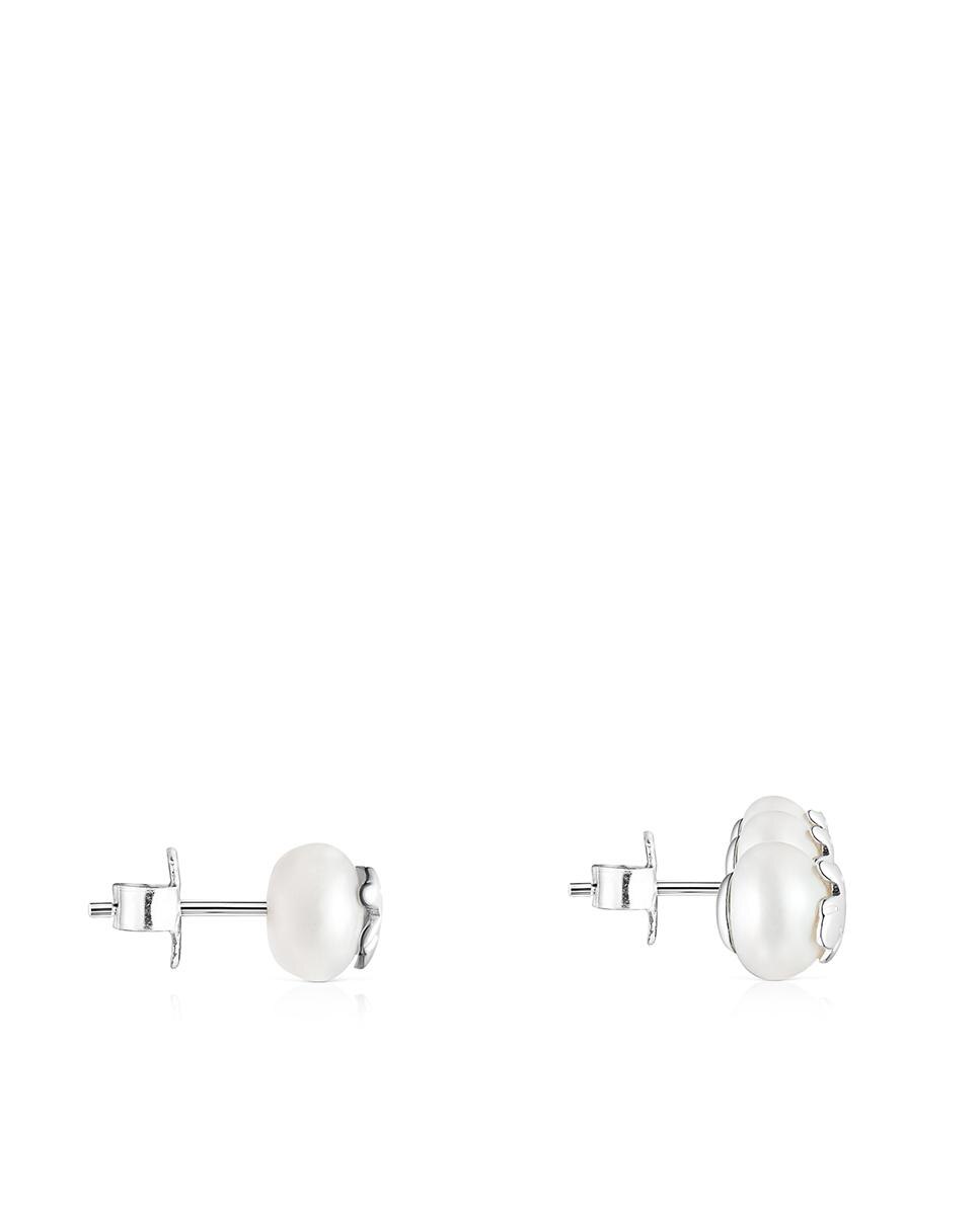 Brincos Icon Pearl em Prata e Pérola Branco-2