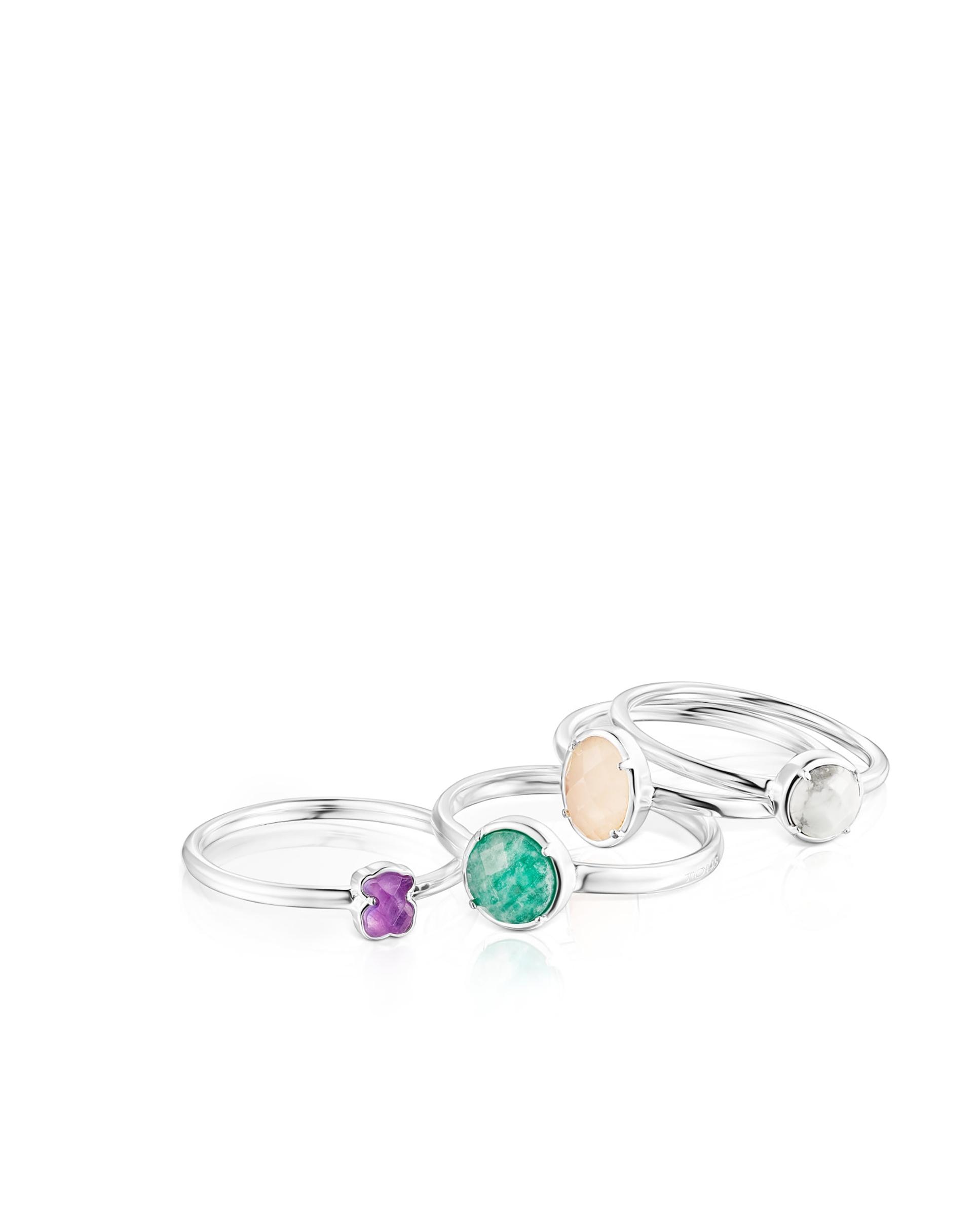 Pack de Quatro Anéis Cool Color em Prata Multicolor Multicolor-2