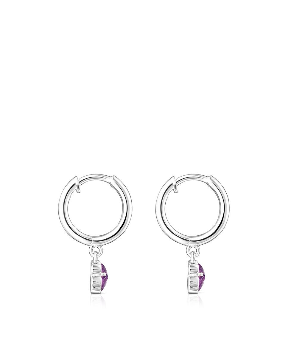 Brincos de Aro Cool em Prateado e Ametista Roxo-2