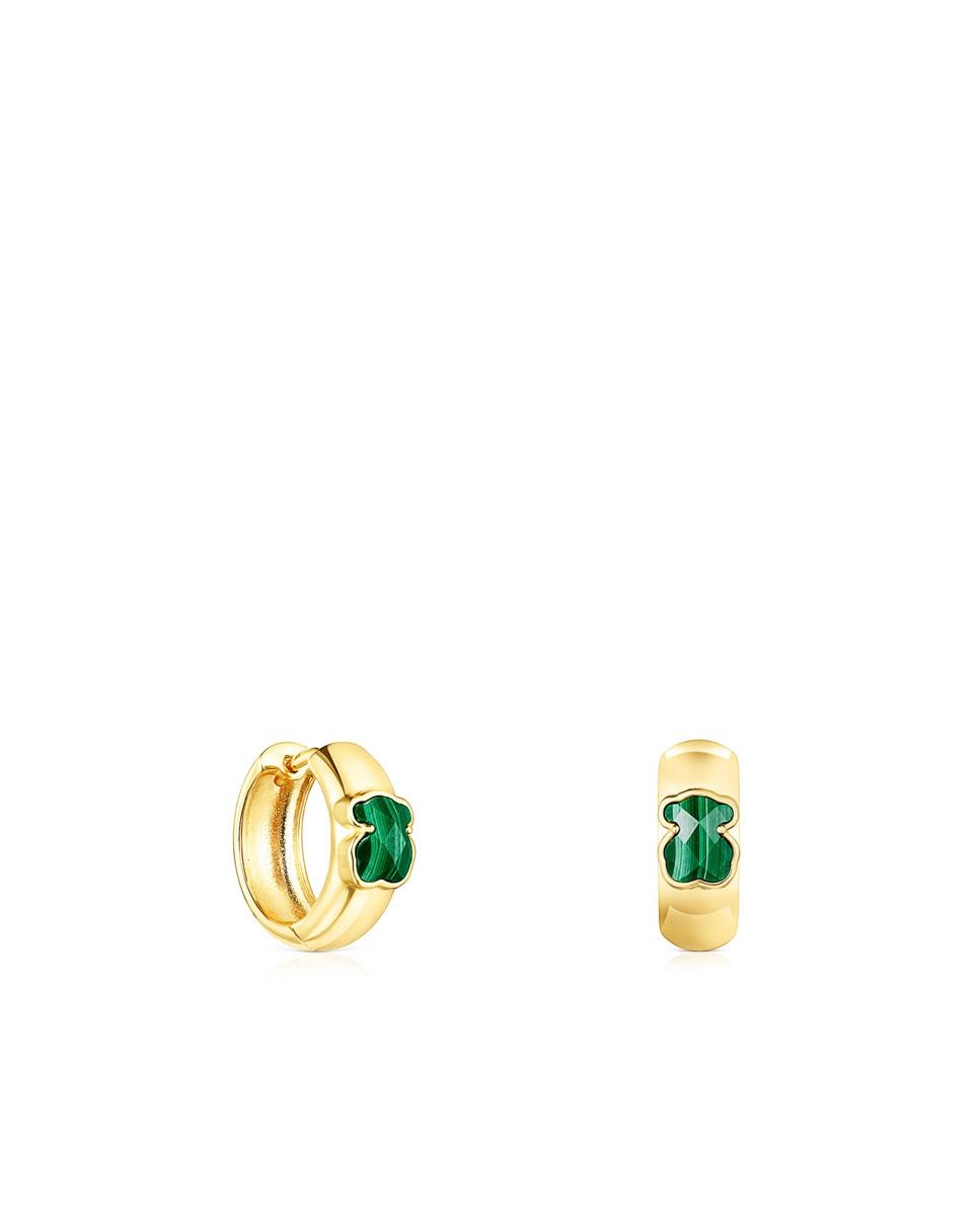 Brincos de Aro Icon Color Banhados em Ouro de 18 Kt Sobre Prata e Malaquita Verde-1