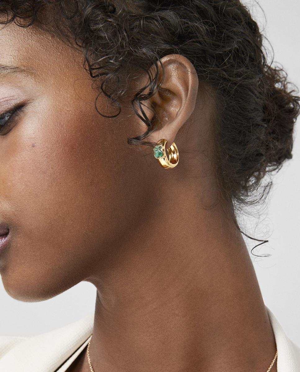 Brincos de Aro Icon Color Banhados em Ouro de 18 Kt Sobre Prata e Malaquita Verde-5