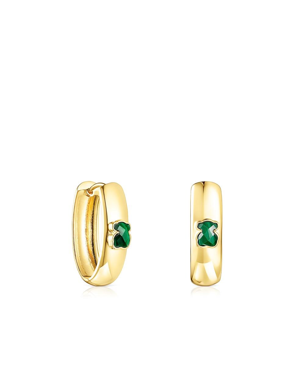 Brincos de Aro Icon Colorbanhados em Ouro de 18 Kt Sobre Prata e Malaquita Verde-1