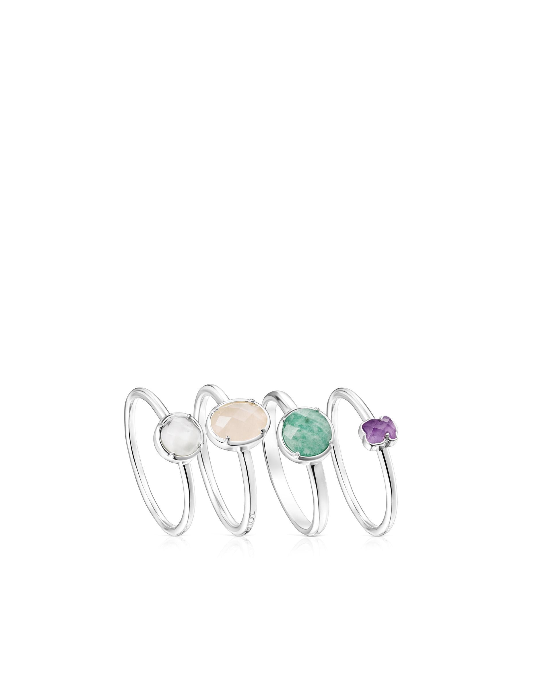 Imagem 0 de Set de Quatro Anéis Cool Color de Prata Multicolor