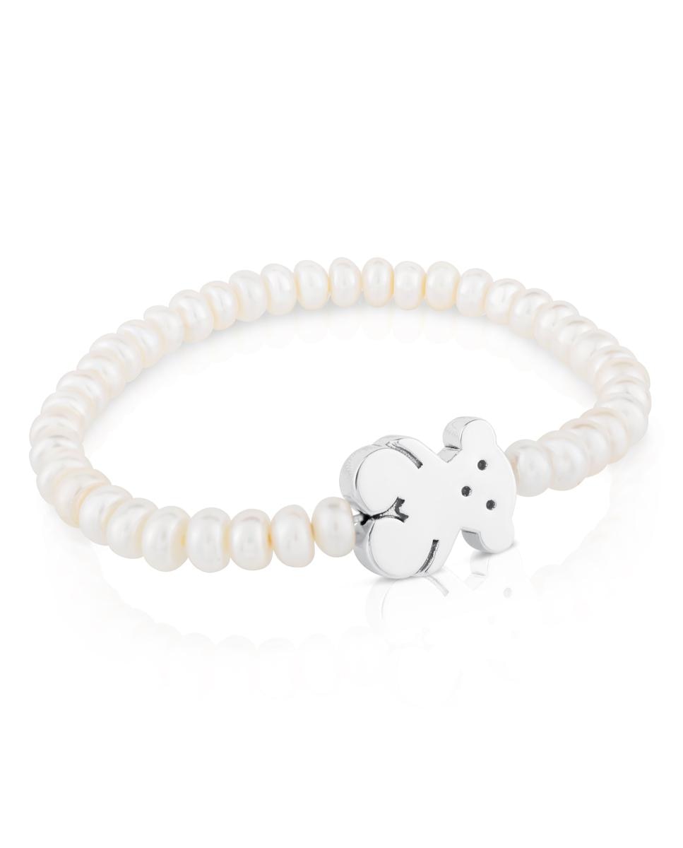 Pulseira Sweet Dolls de Pérolas com Urso de Prata Branco-1