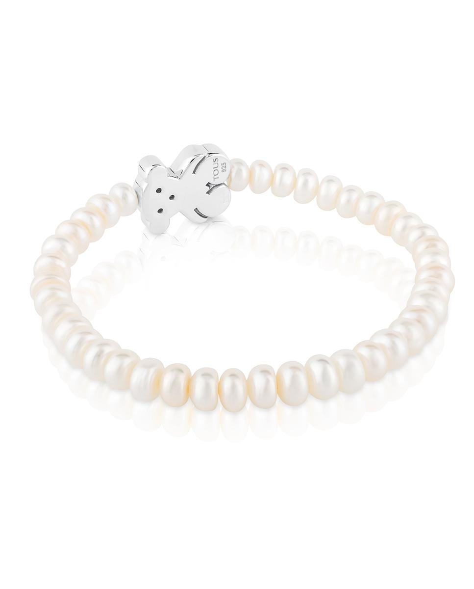 Pulseira Sweet Dolls de Pérolas com Urso de Prata Branco-2