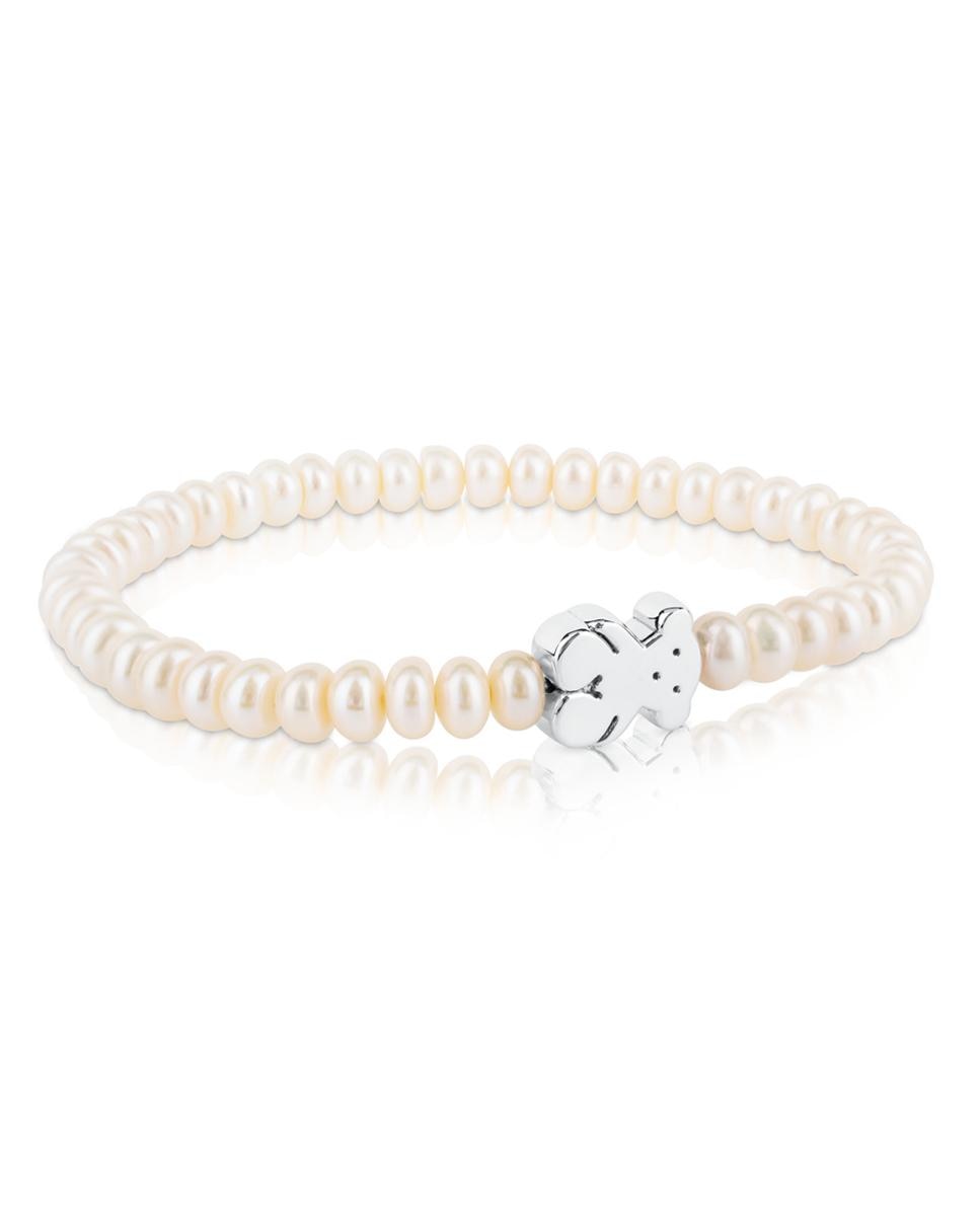 Pulseira de Corrente Sweet Dolls de Prata e Pérolas com Urso Branco-1