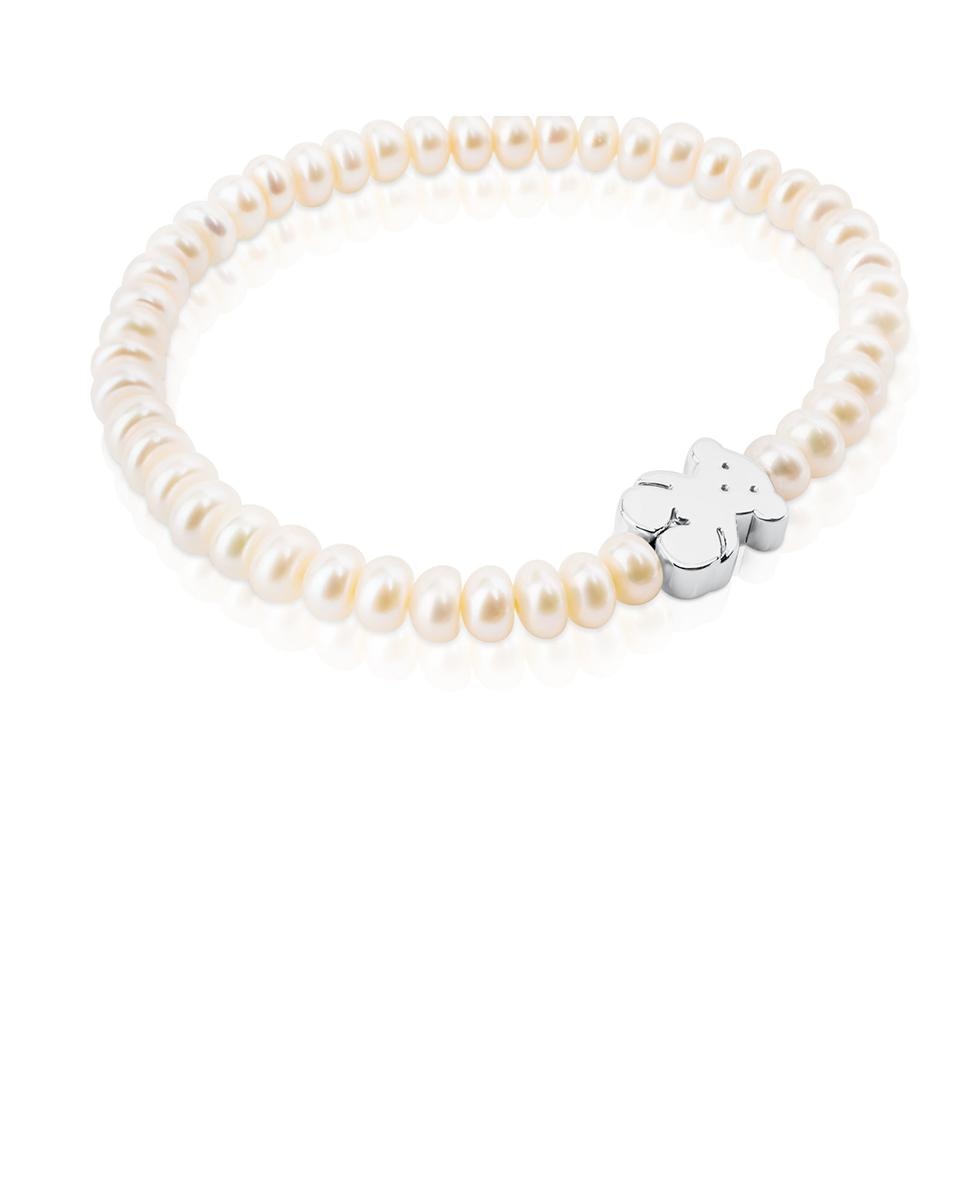 Pulseira de Corrente Sweet Dolls de Prata e Pérolas com Urso Branco-2