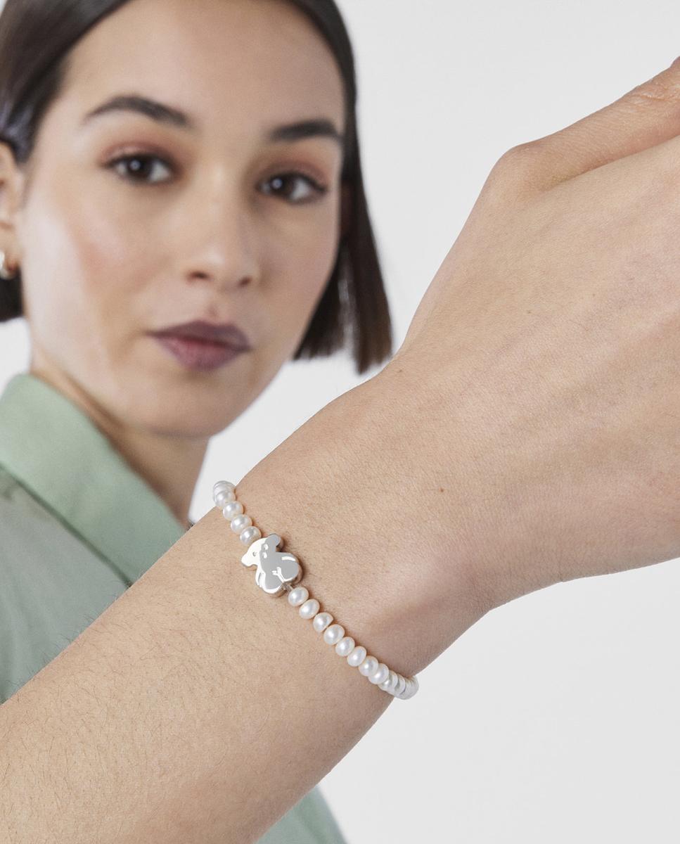 Pulseira de Corrente Sweet Dolls de Prata e Pérolas com Urso Branco-5