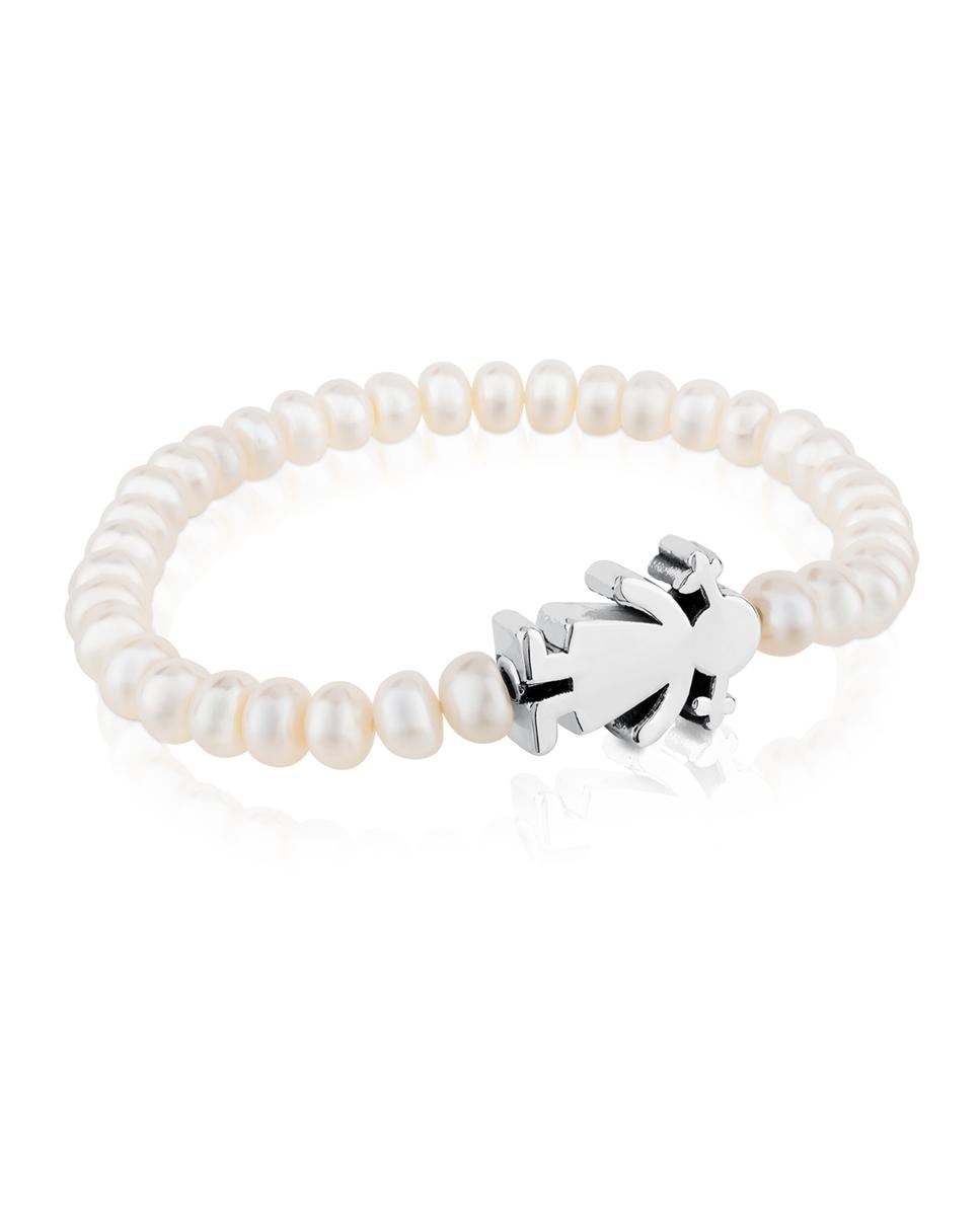 Pulseira Sweet Dolls de Pérolas com Menina de Prata Branco-1