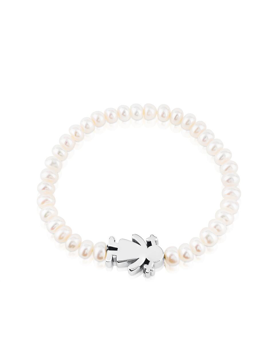 Pulseira Sweet Dolls de Pérolas com Menina de Prata Branco-3