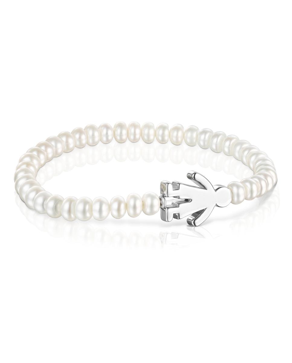 Pulseira Sweet Dolls de Pérolas com Menino de Prata Branco-1