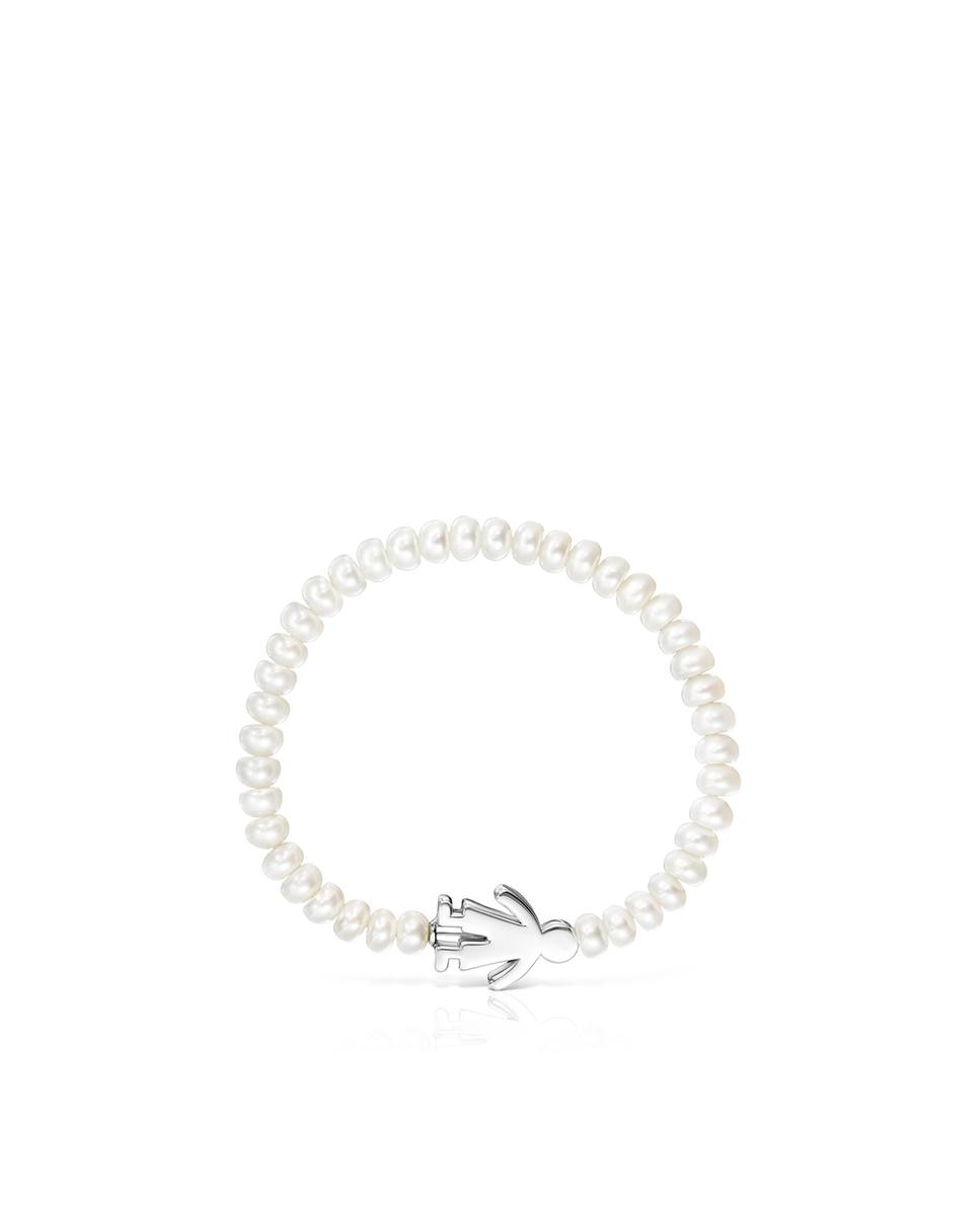 Pulseira Sweet Dolls de Pérolas com Menino de Prata Branco-2