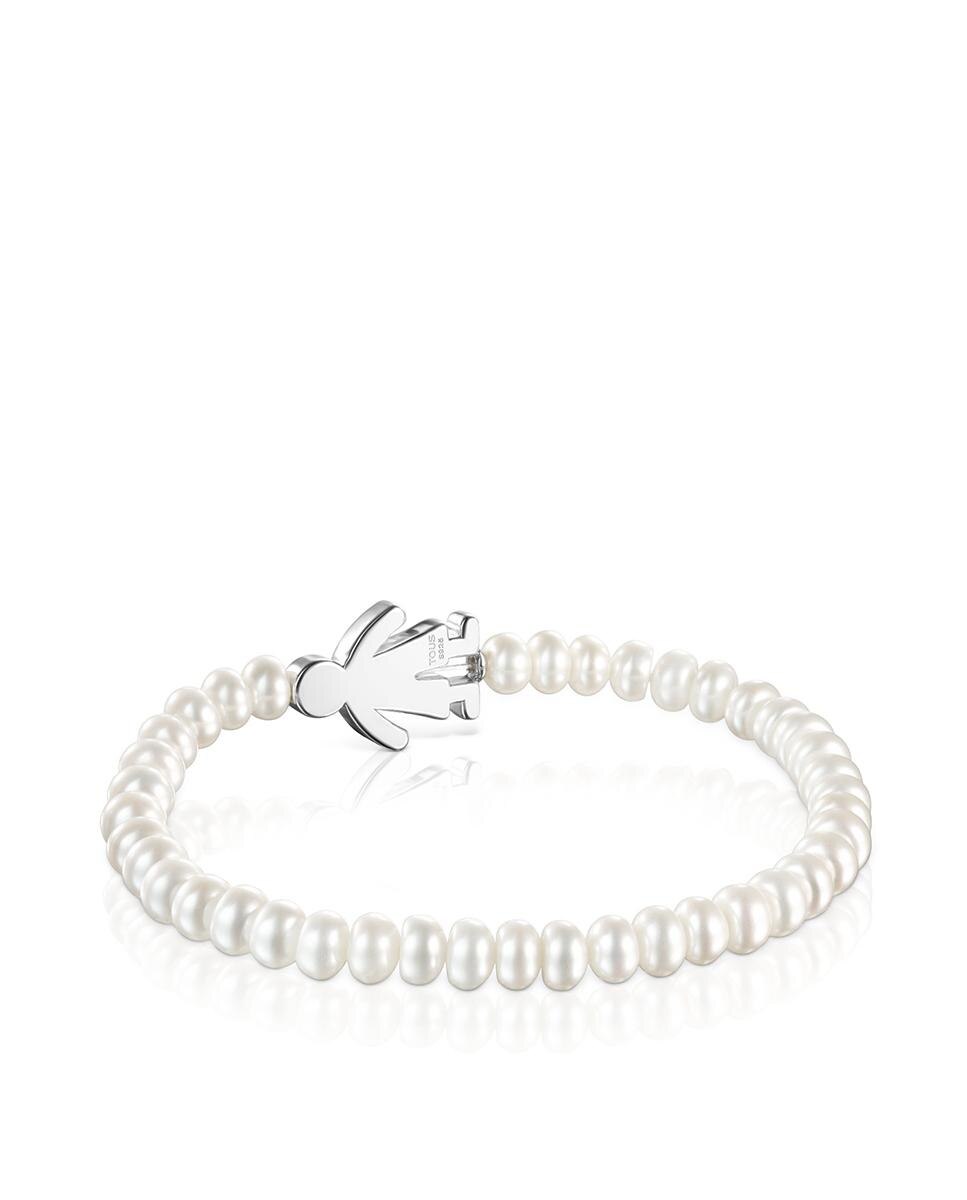 Pulseira Sweet Dolls de Pérolas com Menino de Prata Branco-3