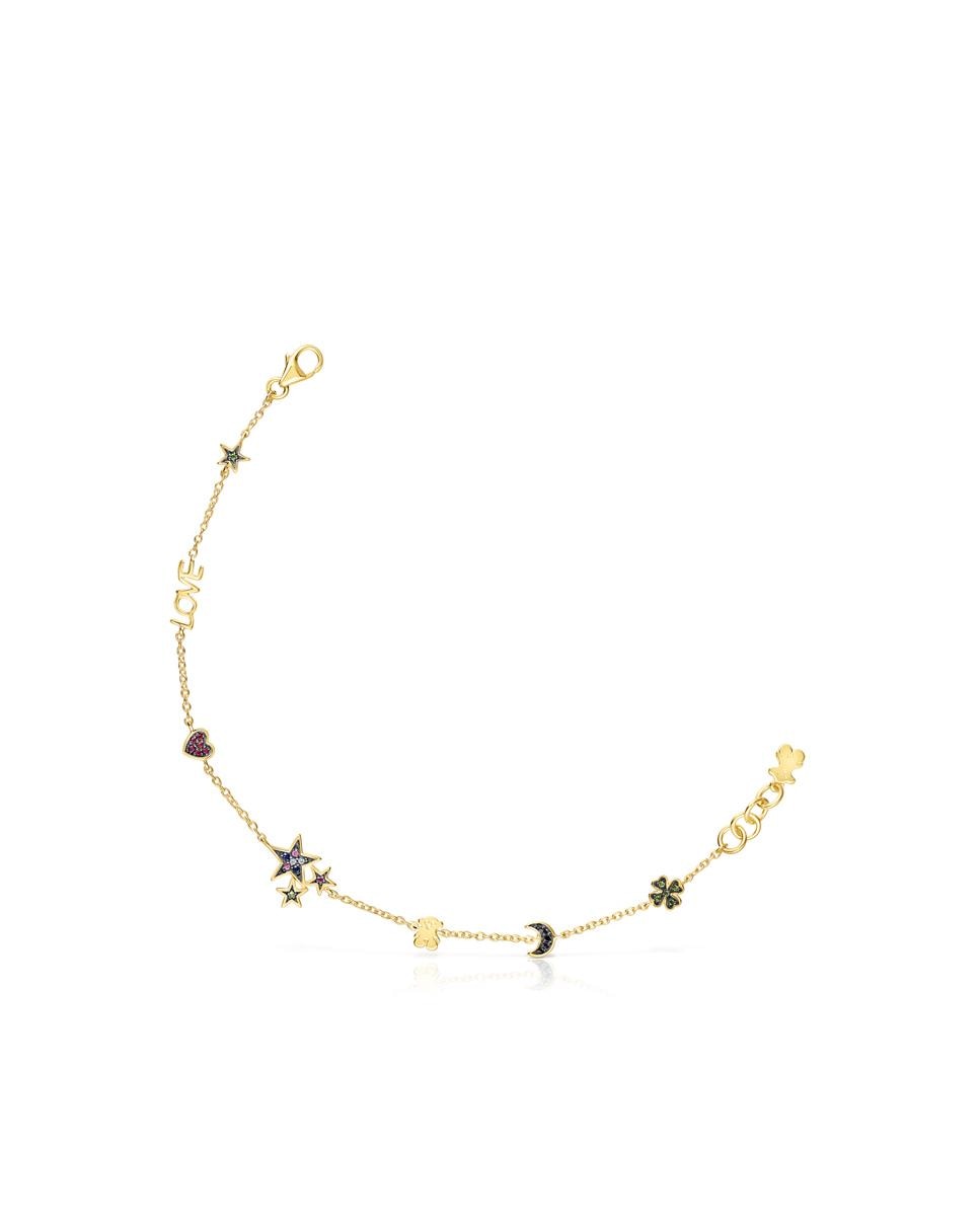 Pulseira de Corrente Teddy Bear Banhada a Ouro de 18 Kt Sobre Prata com Sete Motivos Multicolor-1