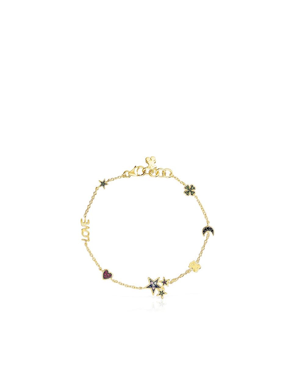 Pulseira de Corrente Teddy Bear Banhada a Ouro de 18 Kt Sobre Prata com Sete Motivos Multicolor-2