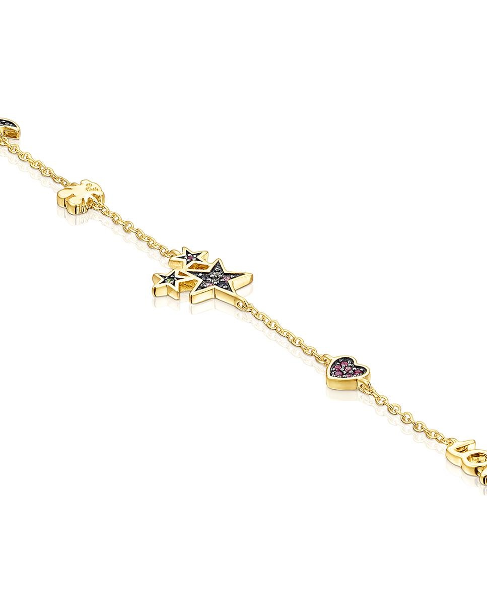 Pulseira de Corrente Teddy Bear Banhada a Ouro de 18 Kt Sobre Prata com Sete Motivos Multicolor-3