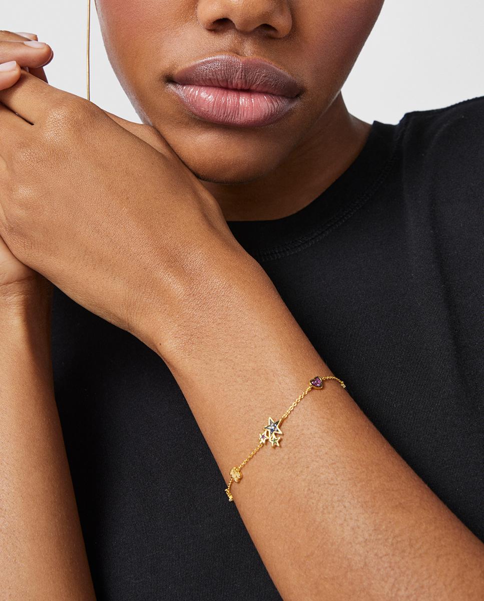 Pulseira de Corrente Teddy Bear Banhada a Ouro de 18 Kt Sobre Prata com Sete Motivos Multicolor-4