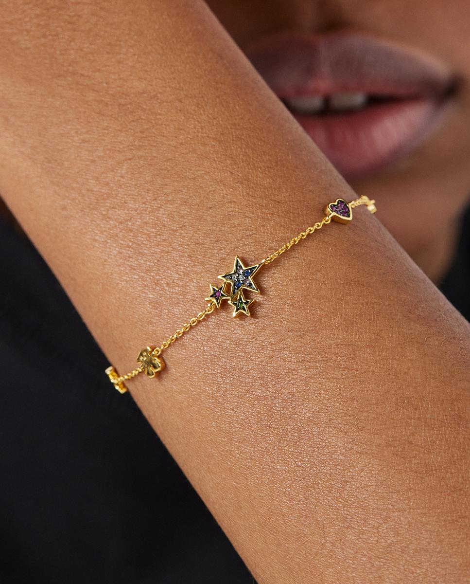 Pulseira de Corrente Teddy Bear Banhada a Ouro de 18 Kt Sobre Prata com Sete Motivos Multicolor-5