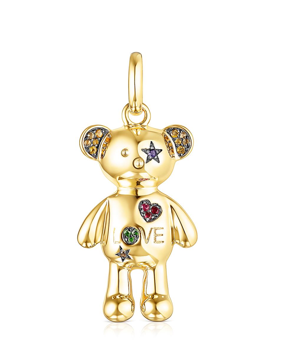 Pendente Teddy Bear Stars Banhado em Ouro de 18 Kt Sobre Prata com Motivos de Pedras Preciosas e Semipreciosas Multicolor-1