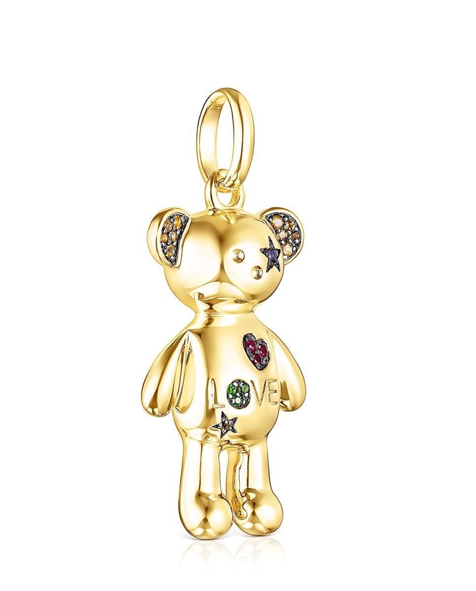 Pendente Teddy Bear Stars Banhado em Ouro de 18 Kt Sobre Prata com Motivos de Pedras Preciosas e Semipreciosas Multicolor-2