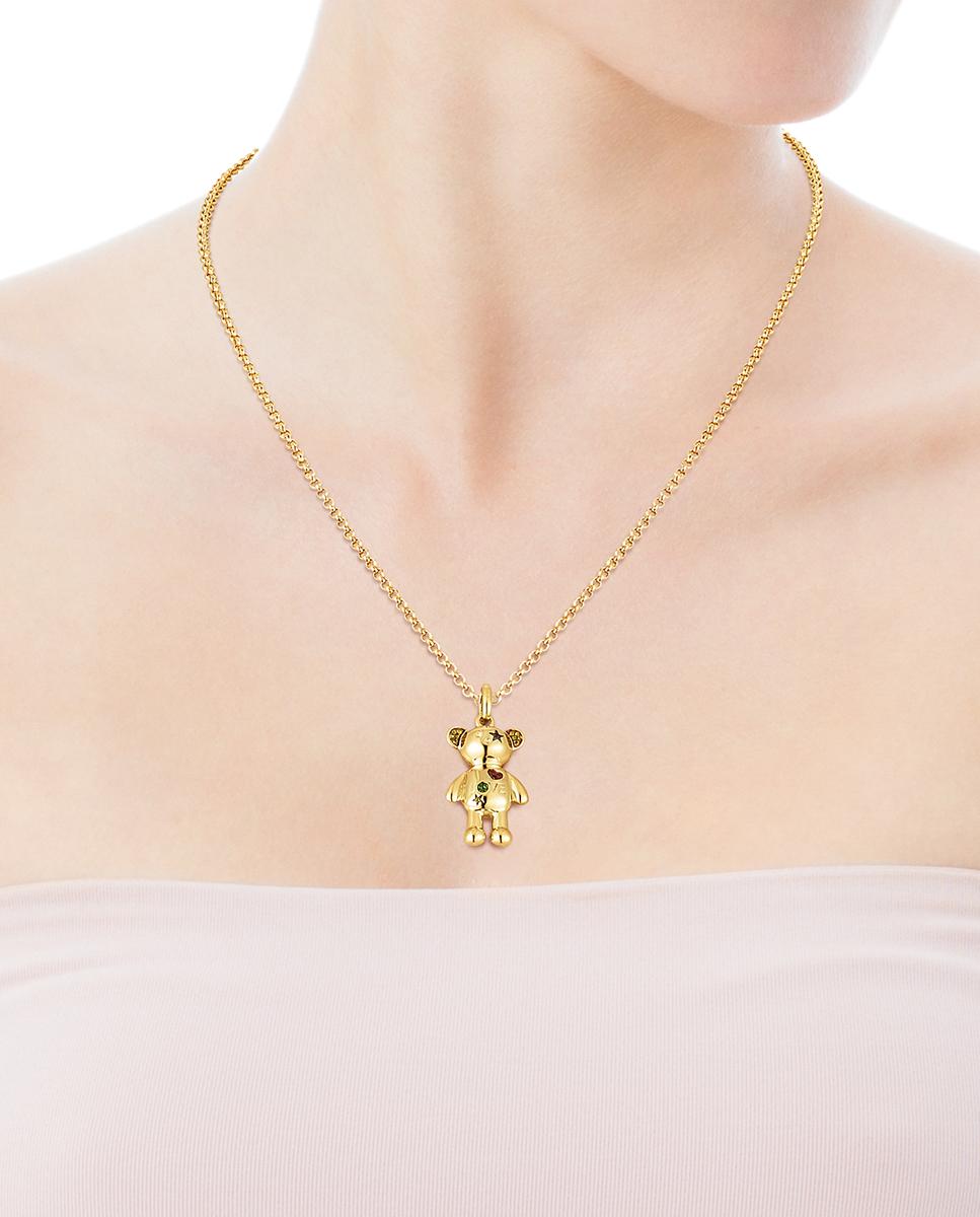 Pendente Teddy Bear Stars Banhado em Ouro de 18 Kt Sobre Prata com Motivos de Pedras Preciosas e Semipreciosas Multicolor-4
