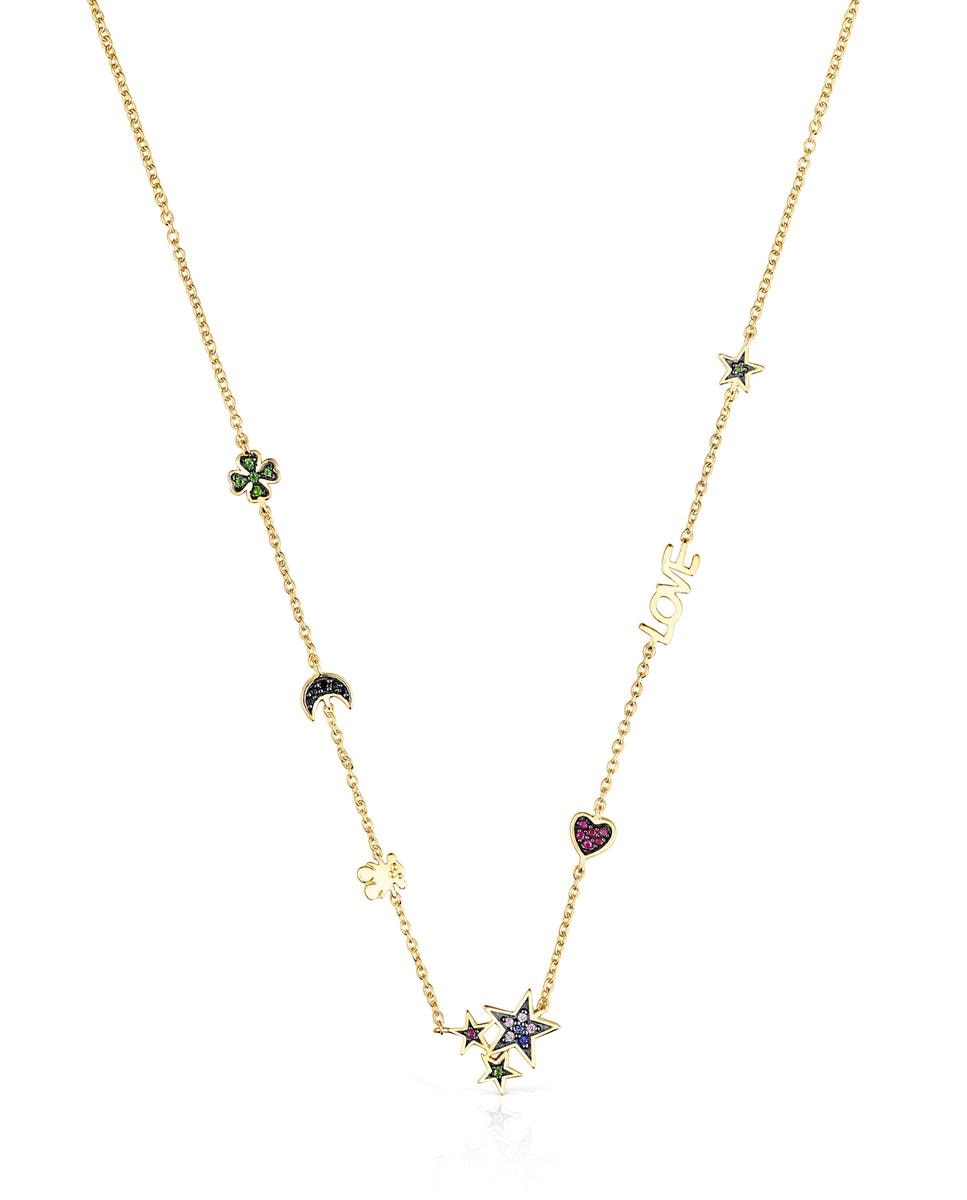 Colar Teddy Bear Banhado em Ouro de 18 Kt Sobre Prata com Sete Motivos Multicolor-1