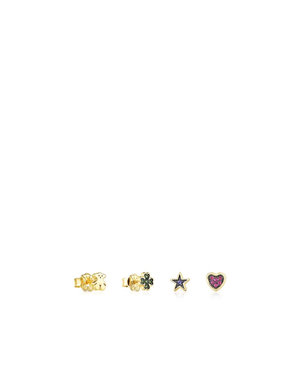 Quatro Pendentes Teddy Bear com Banho de Ouro de 18 Kt Sobre Prata Multicolor-1