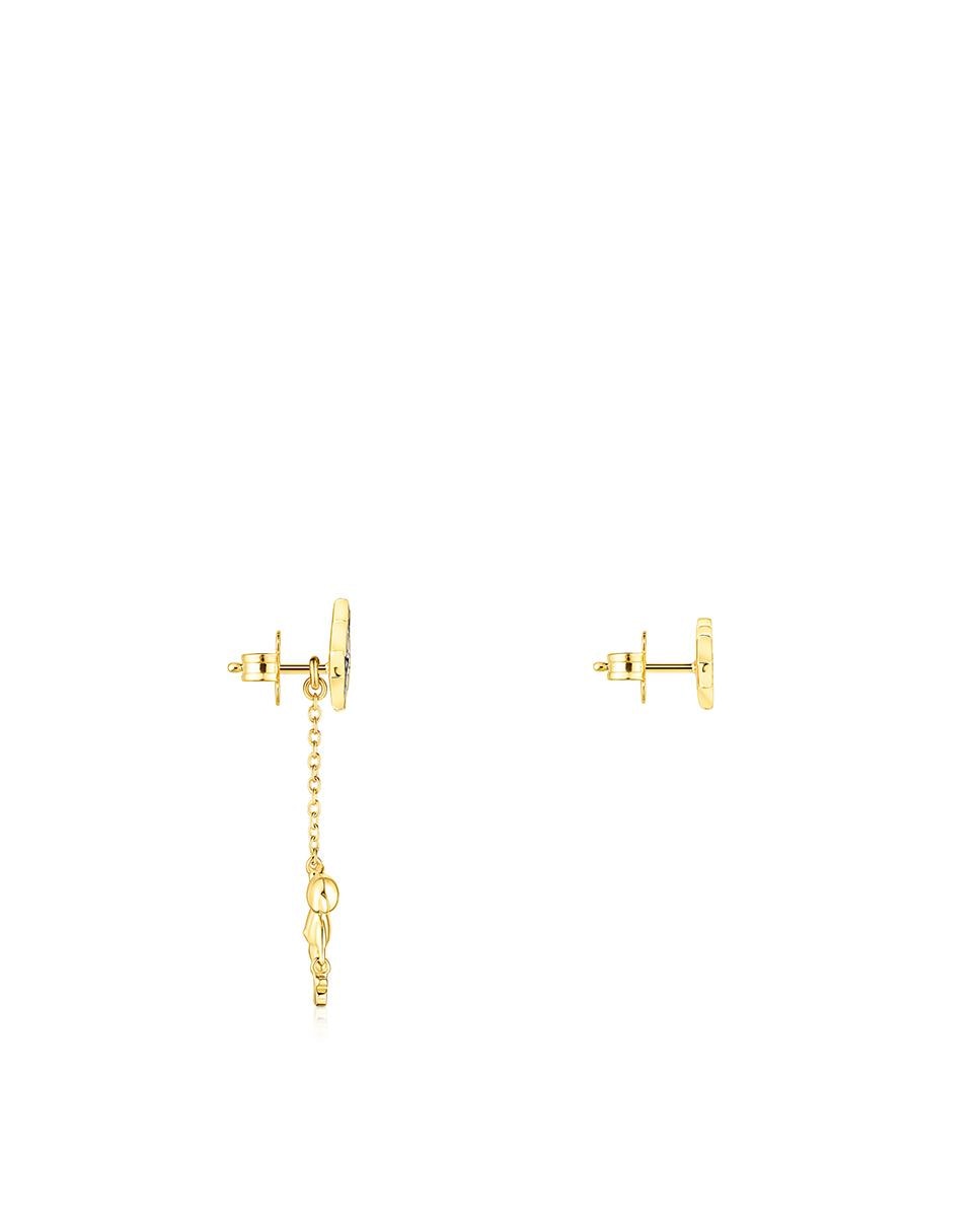 Brincos Compridos Teddy Bear Stars Banhados a Ouro de 18 Kt Sobre Prata Assimétricos com Pedras Multicolor-2