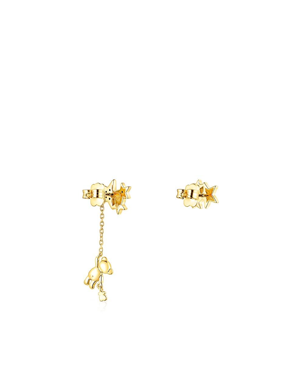 Brincos Compridos Teddy Bear Stars Banhados a Ouro de 18 Kt Sobre Prata Assimétricos com Pedras Multicolor-3