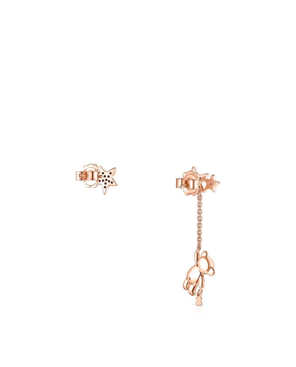 Brincos Teddy Bears Stars Curto e Comprido Banhados em Ouro de 18 Kt em Prateado Rosa Preto-3