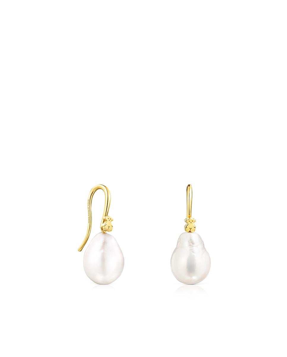 Brincos de Gota Gloss Banhados em Ouro de 18 Kt Sobre Prata e Pérolas Branco-1