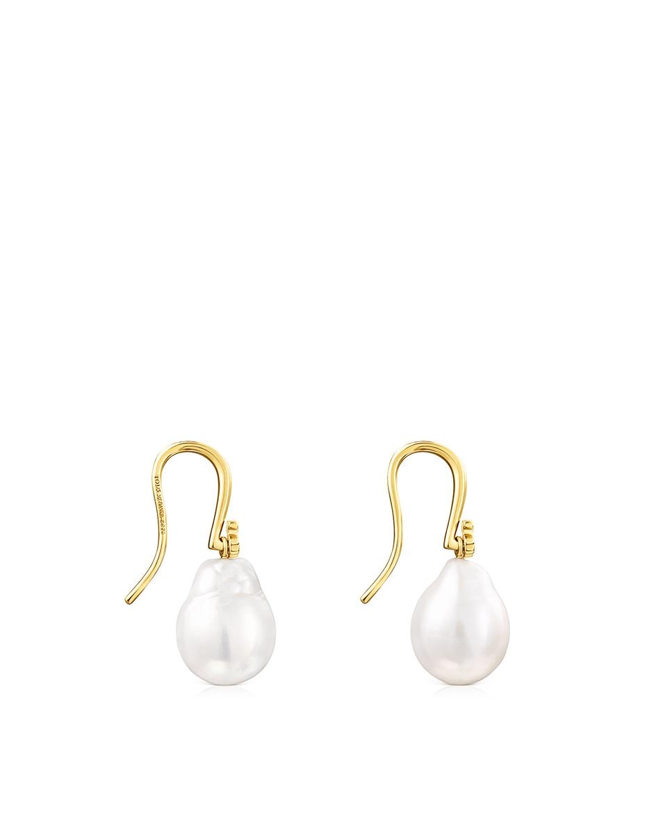 Brincos de Gota Gloss Banhados em Ouro de 18 Kt Sobre Prata e Pérolas Branco-2
