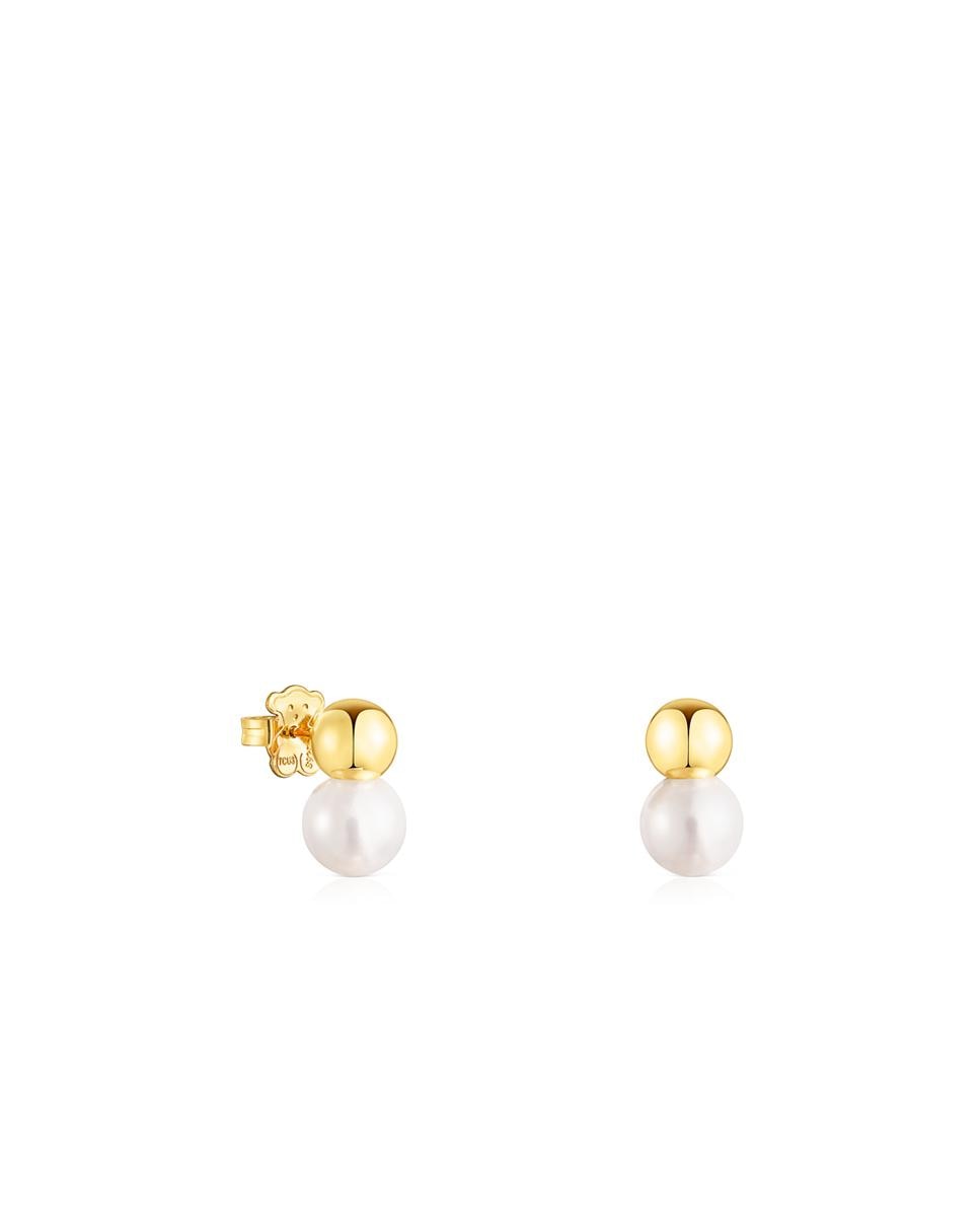 Brincos Gloss Banhados a Ouro de 18 Kt Sobre Prata com Bola Branco-1