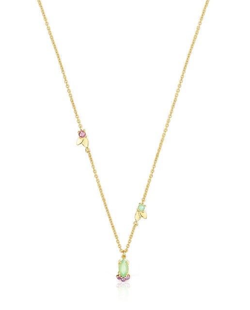 Imagem 0 de Colar Fragile Nature Banhado a Ouro de 18 Kt Sobre Prata e Gemas