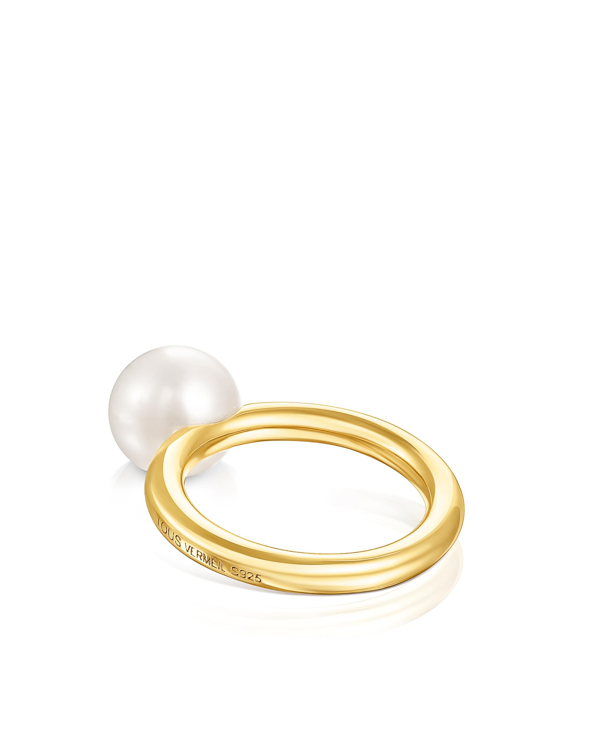 Anel Gloss Banhado a Ouro de 18kt Sobre Prata e Pérola Branco-2