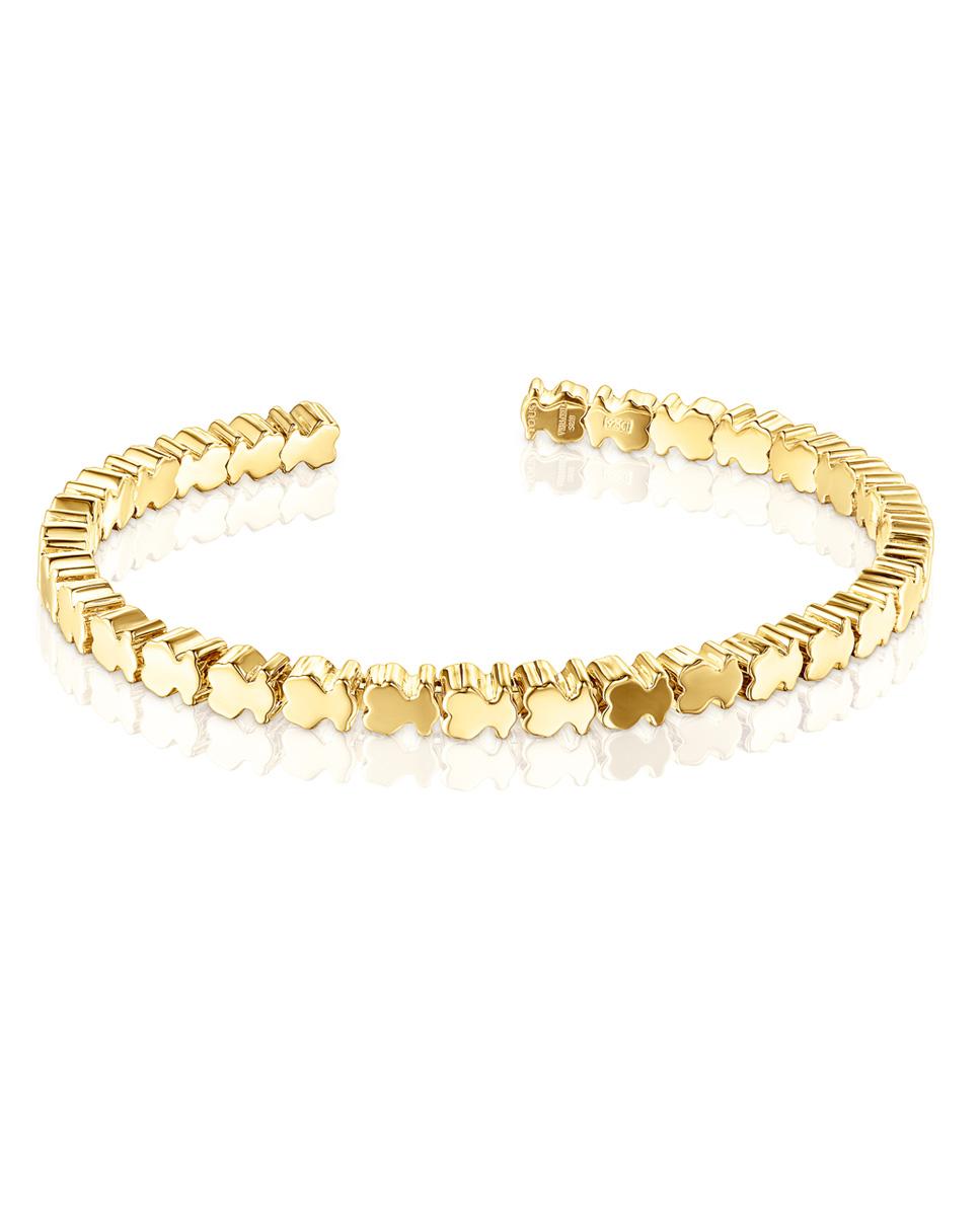 Pulseira Rígida Straight Ursos Banhada a Ouro 18 Kt Sobre Prata Dourado-1