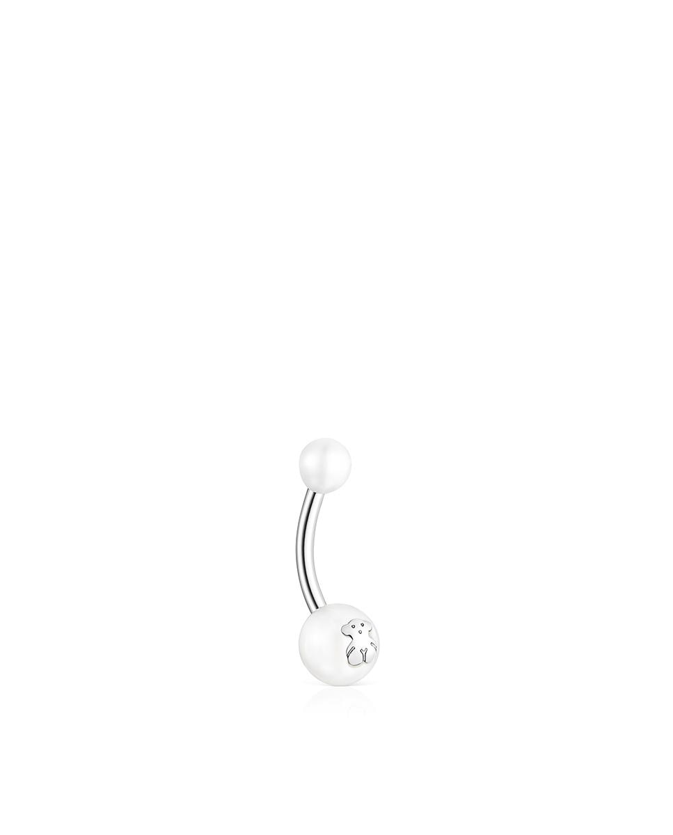 Piercing de Umbigo Pearl de Aço e Pérolas Branco-2