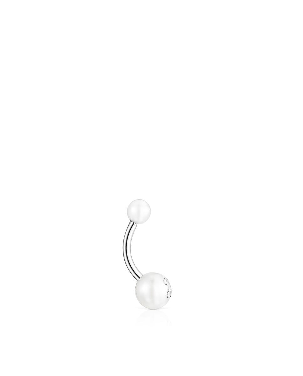 Piercing de Umbigo Pearl de Aço e Pérolas Branco-4