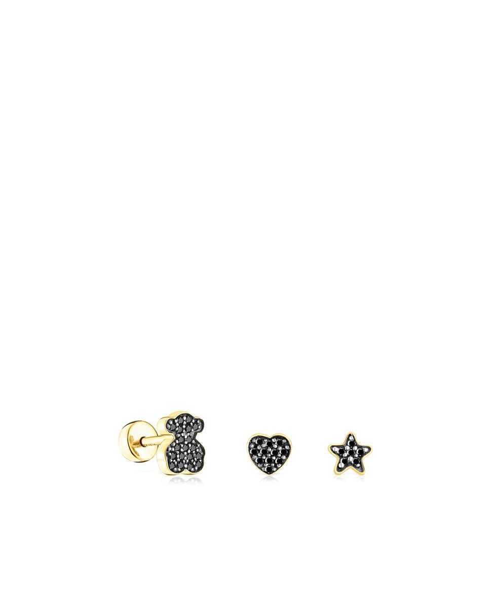 Conjunto de Piercings Basics Banhados a Ouro de 18 Kt Sobre Prata e Espinela Preto-1