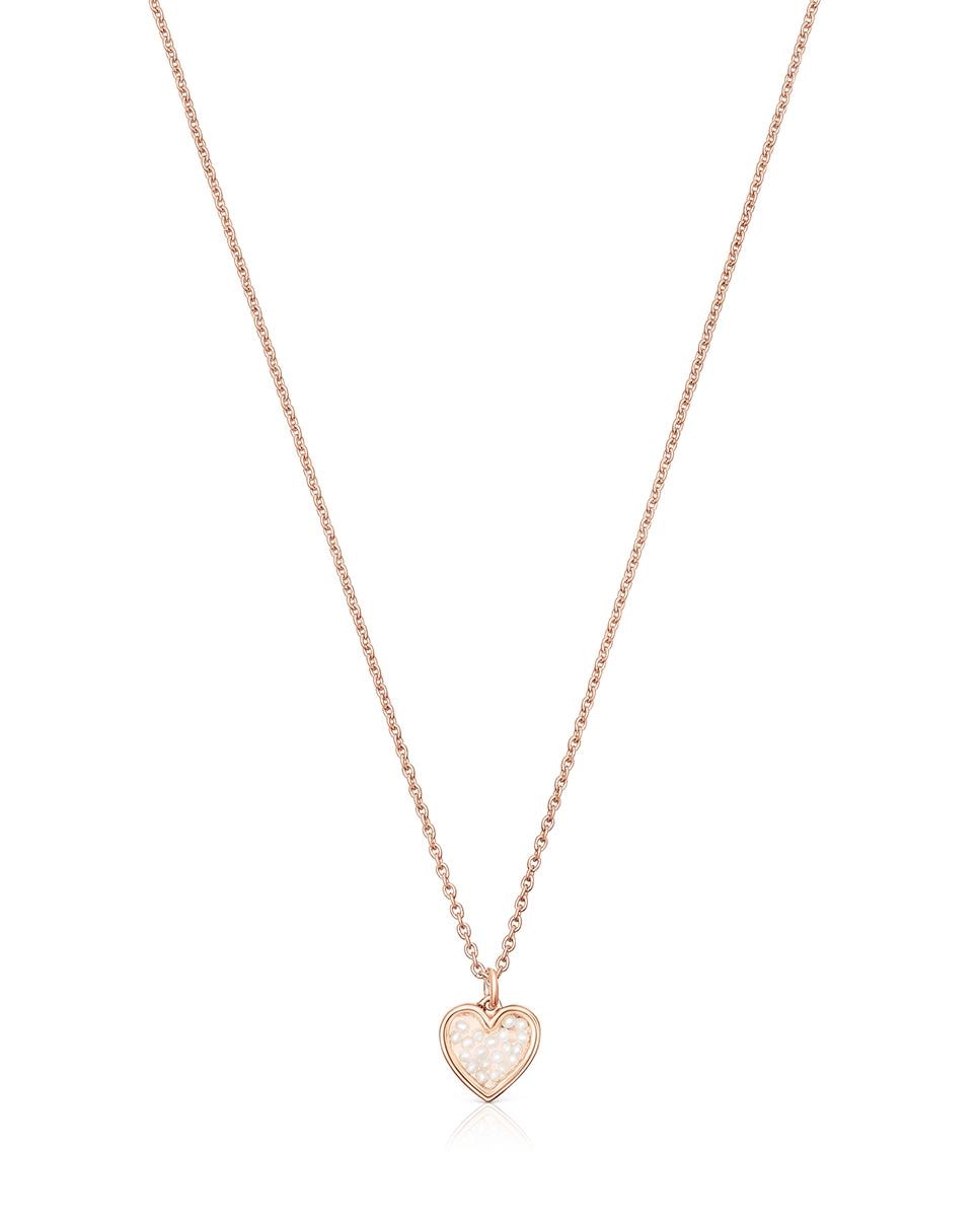 Colar Areia em Prata Vermeil Rosa e Pérolas Motivo Coração Branco-1