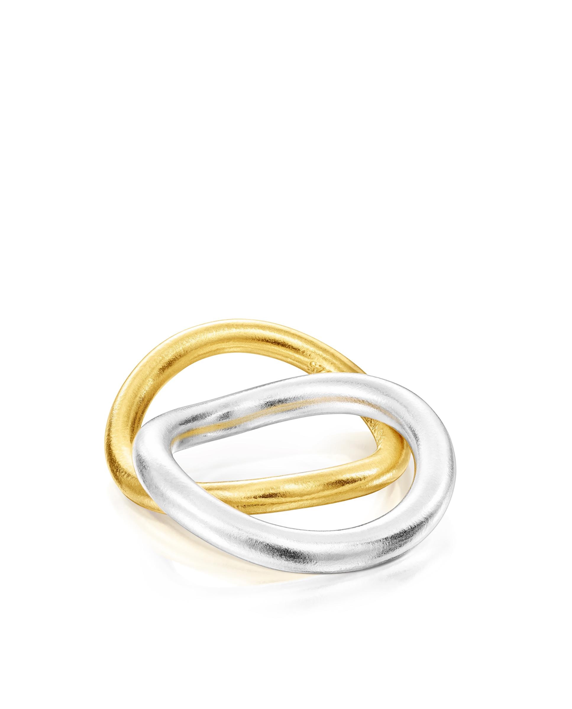 Dois Anéis Hav Um de Prata e Outro Banhados em Ouro de 18 Kt Sobre Prata Multicolor-2