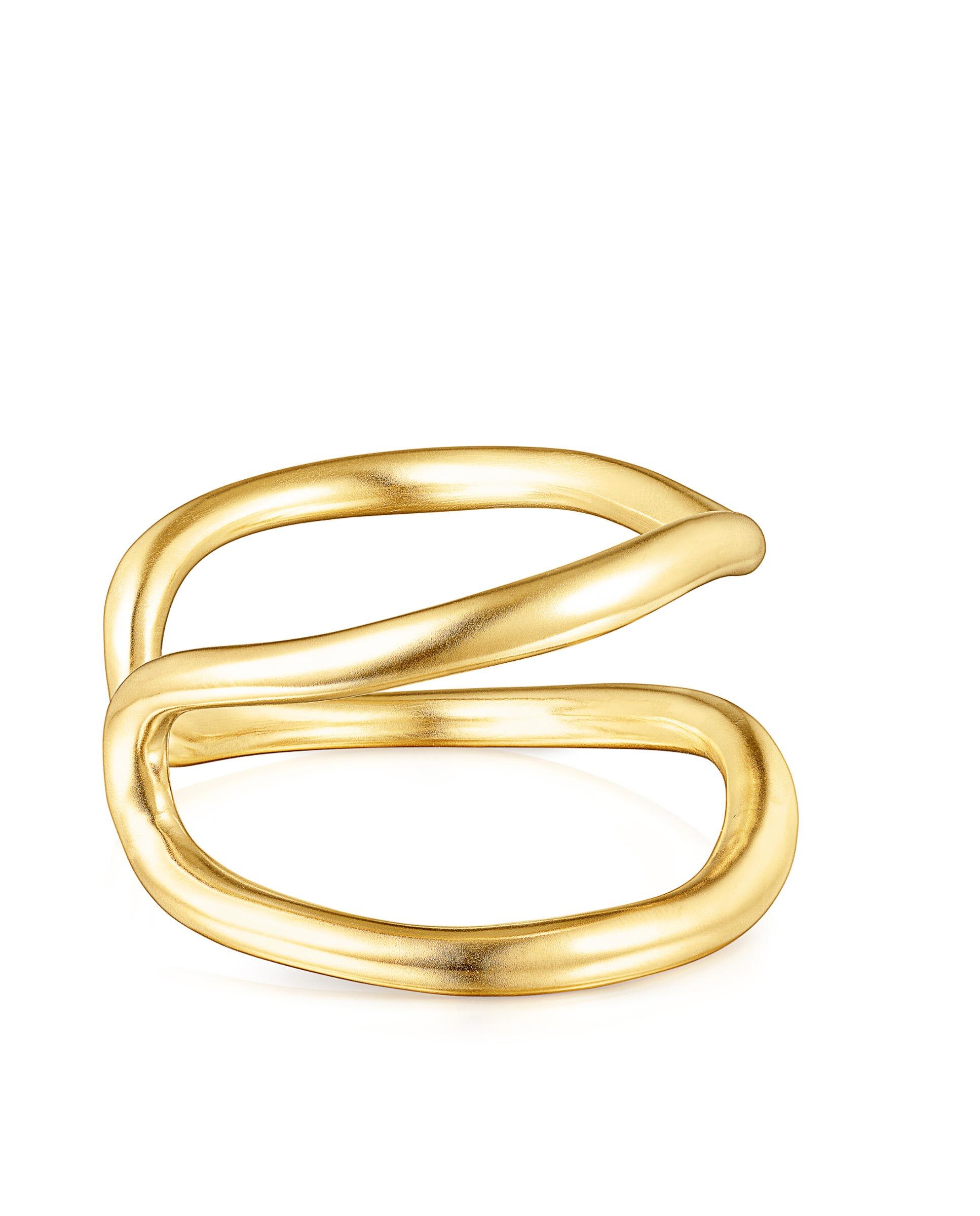 Pulseira Rígida Dupla Hav Banhada a Ouro de 18 Kt Sobre Prata Dourado-2