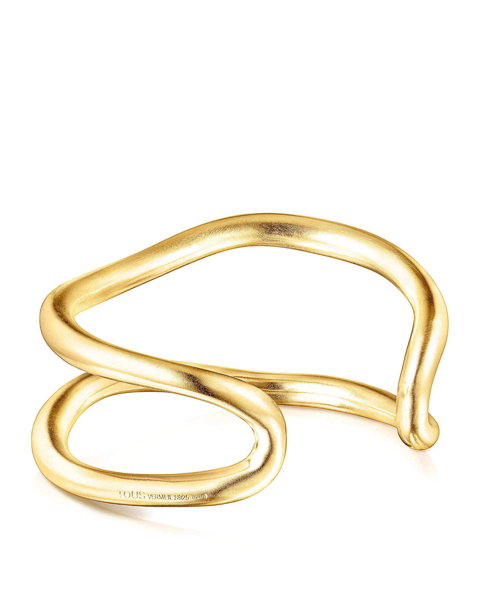 Pulseira Rígida Dupla Hav Banhada a Ouro de 18 Kt Sobre Prata Dourado-3