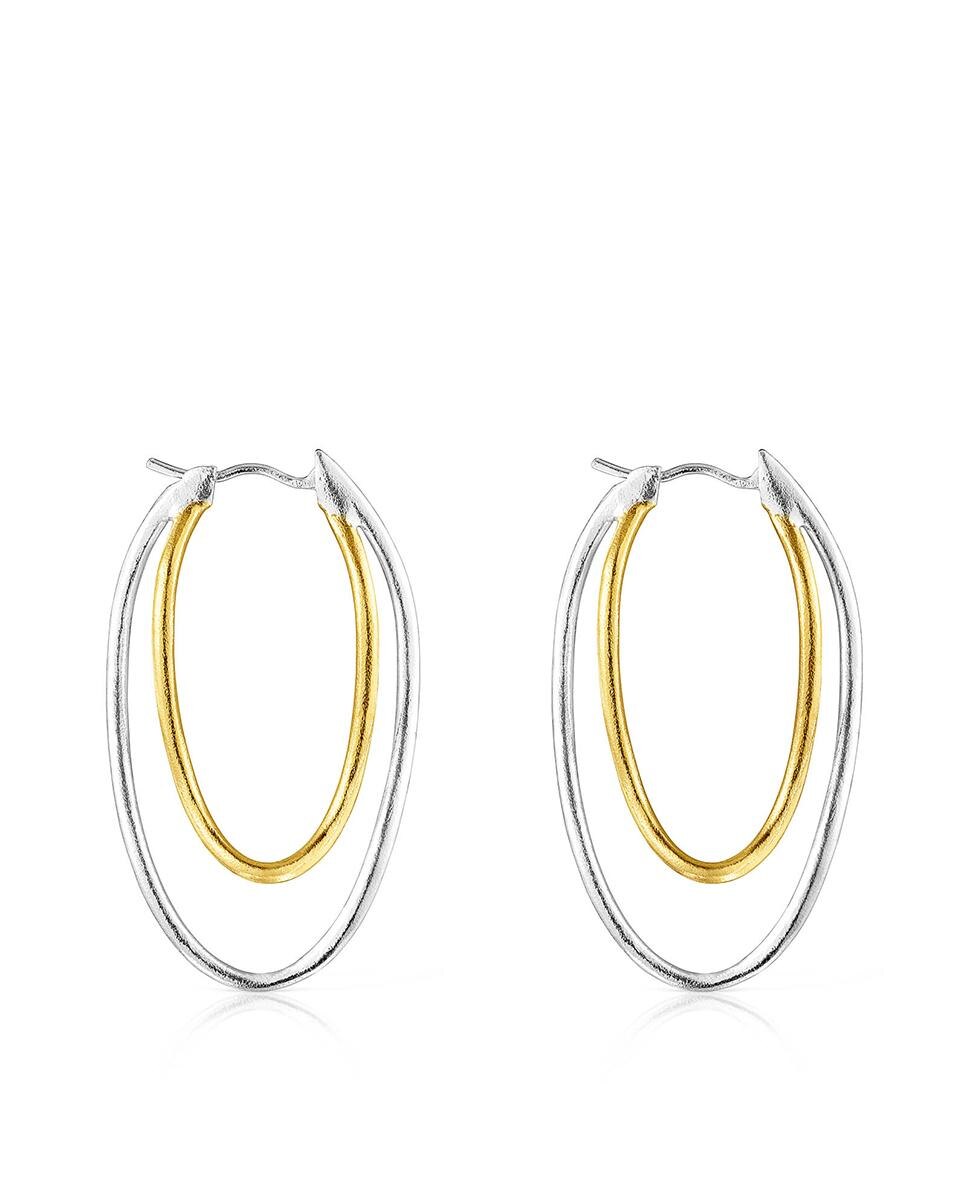 Brincos Hav Duplo Banhados em Ouro de 18 Kt Sobre Prata Bicolor-2