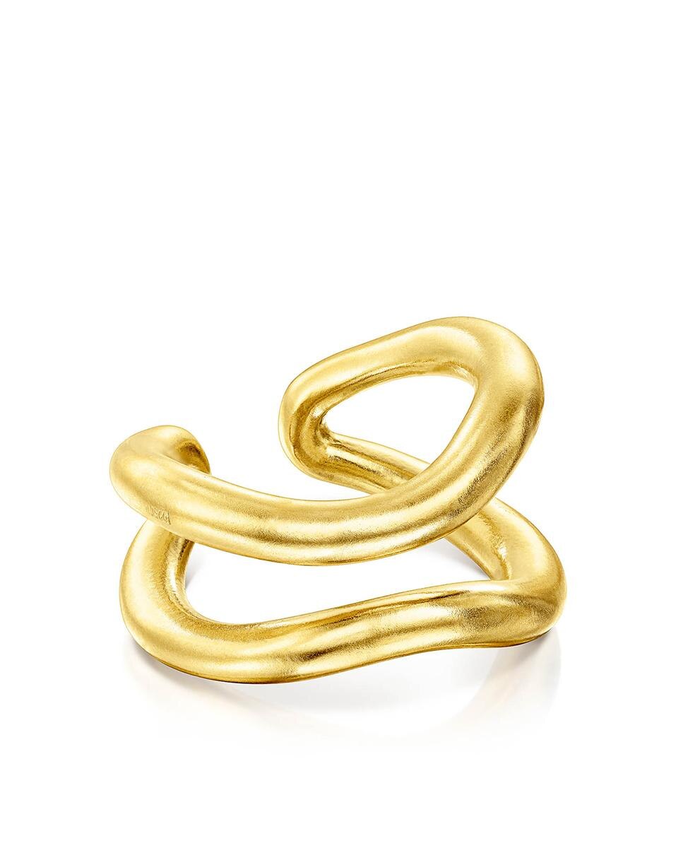 Anel Liso Hav Duplo Banhado a Ouro de 18 Kt em Prata Dourado-1