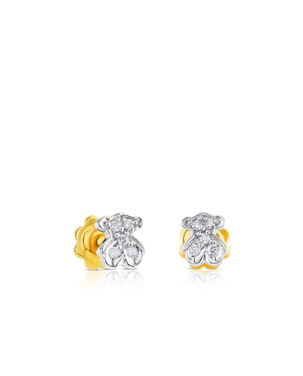 Brincos Puppies com Urso de Ouro Branco e Diamantes Prata-1