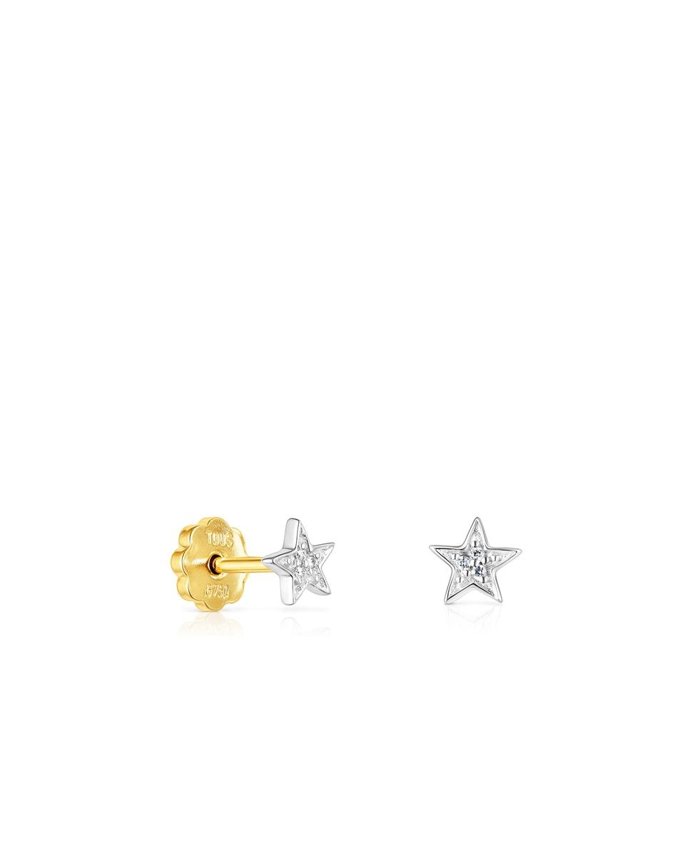 Brincos Puppies Estrela de Ouro Branco e Diamantes Prata-1