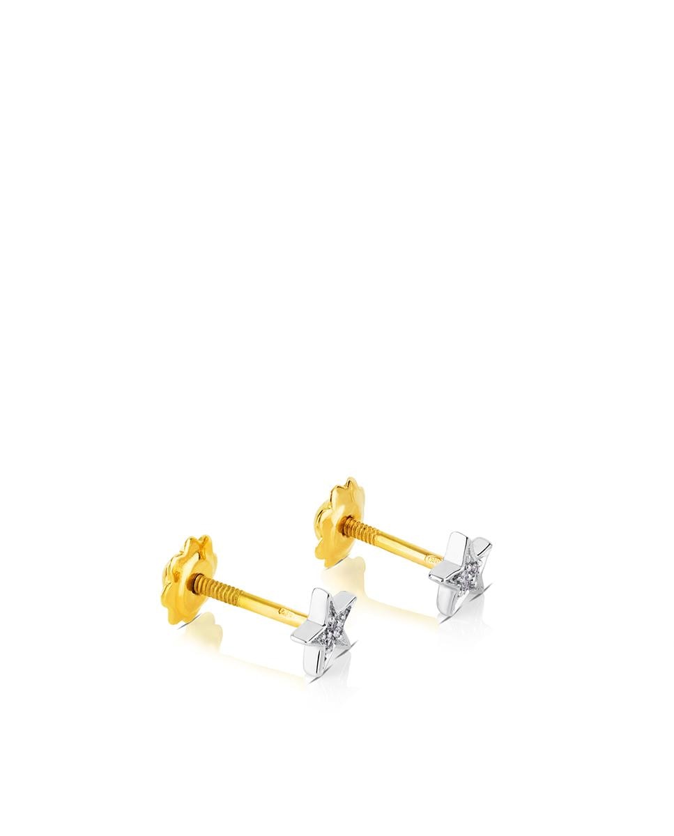 Brincos Puppies Estrela de Ouro Branco e Diamantes Prata-4