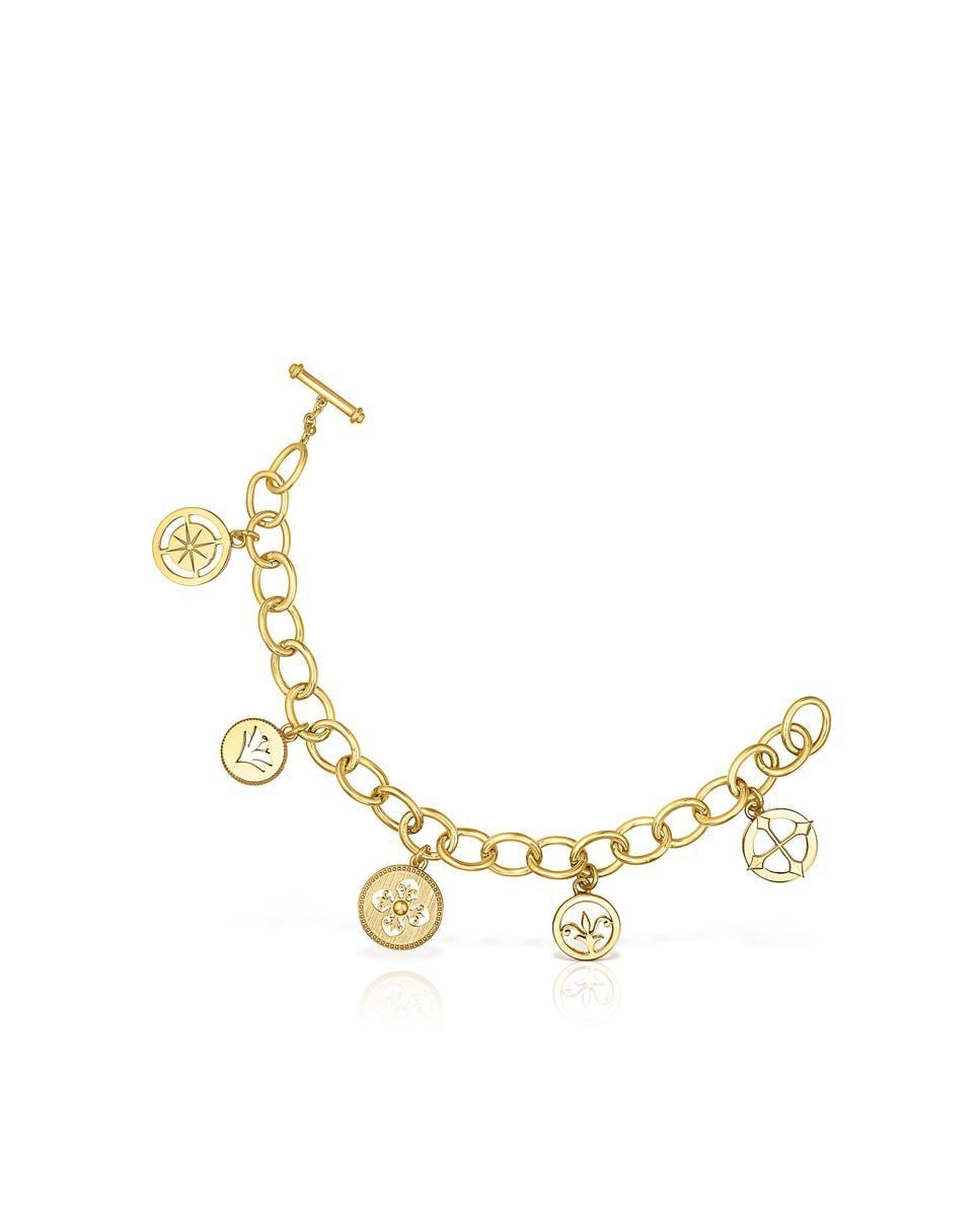 Pulseira de Corrente Tamara Falcó X Tous Medalhas e Pedras Preciosas Banhada em Ouro de 18 Kt Sobre Prata Dourado-1