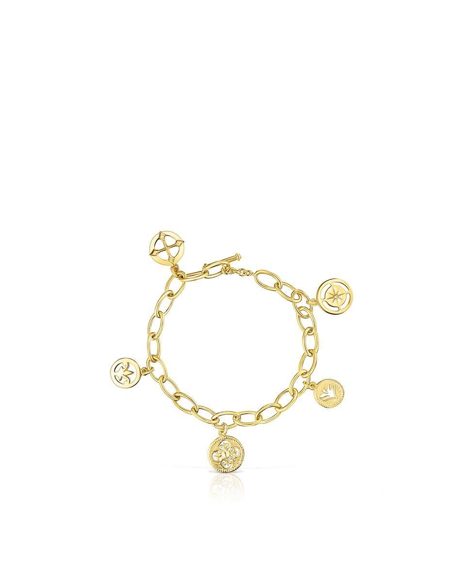 Pulseira de Corrente Tamara Falcó X Tous Medalhas e Pedras Preciosas Banhada em Ouro de 18 Kt Sobre Prata Dourado-2